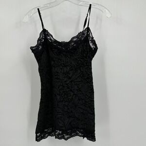 Womens Velvet Y2K Cami Top Size M Coquette Lingeriecore Lace Trim Black
